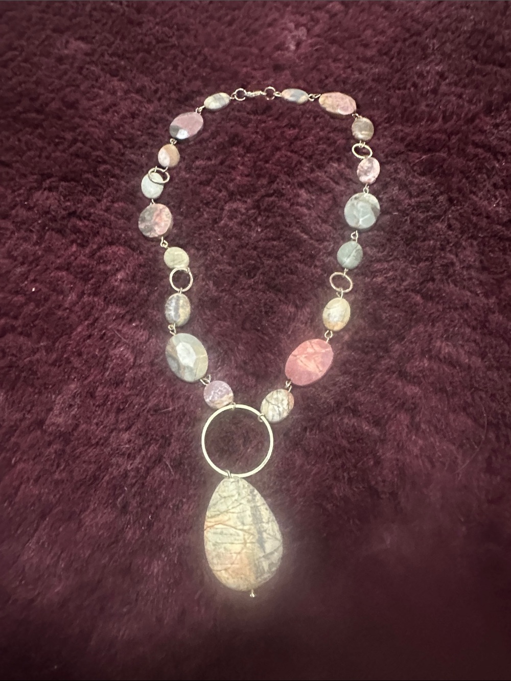 Multi-Color Stone Teardrop Pendant Necklace - Women Jewelry